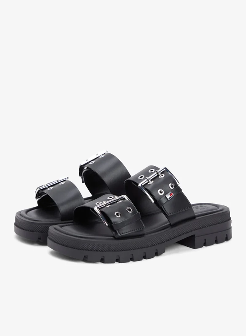 TOMMY JEANS Black Chunky Cleat Double Buckle Sandals for Women | Best Price UAE
